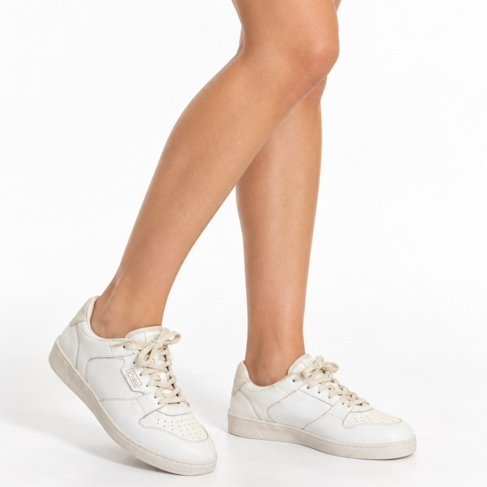Women's White Leather Sneakers Size 6D Lace Up Retro Court Casual Low Top Shoes